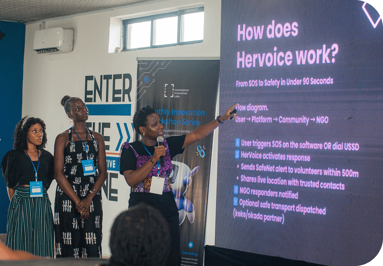 Demo day presentation with audience