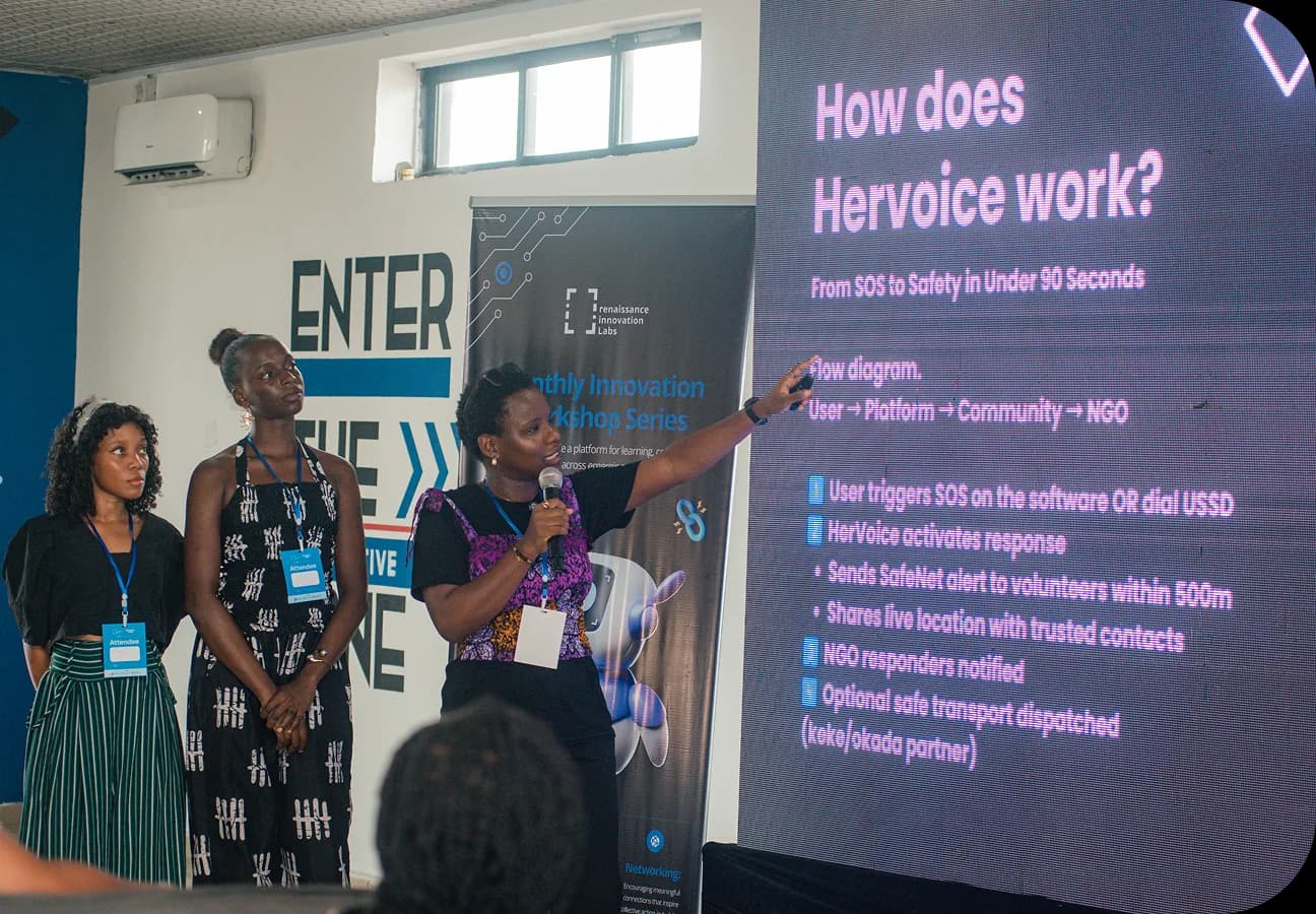 Demo day presentation with audience